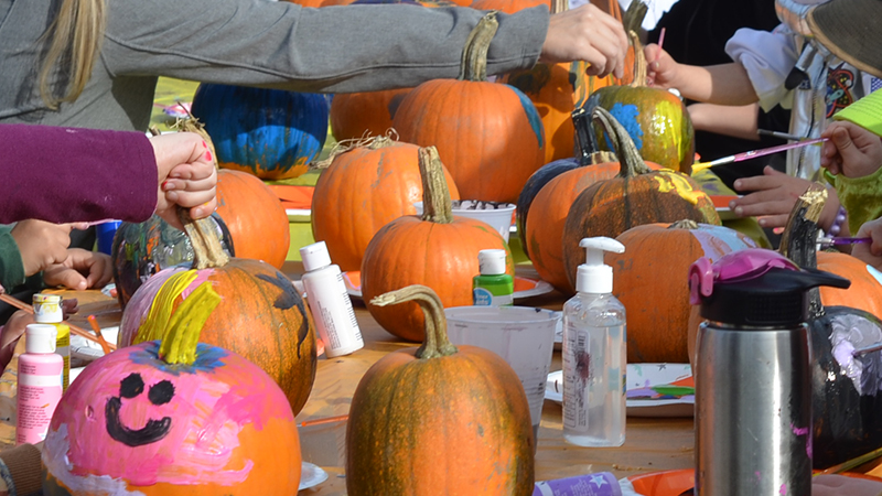Pumpkins painted at the Fellowship of the Wheel Halloween event