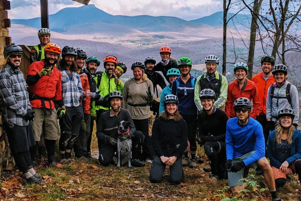 Group of happy bikers posing after a ride