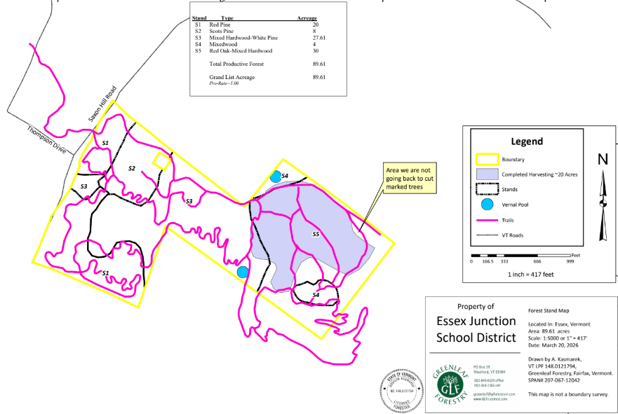 A map of future logging operations in Saxon Hill, Essex Vermont. 