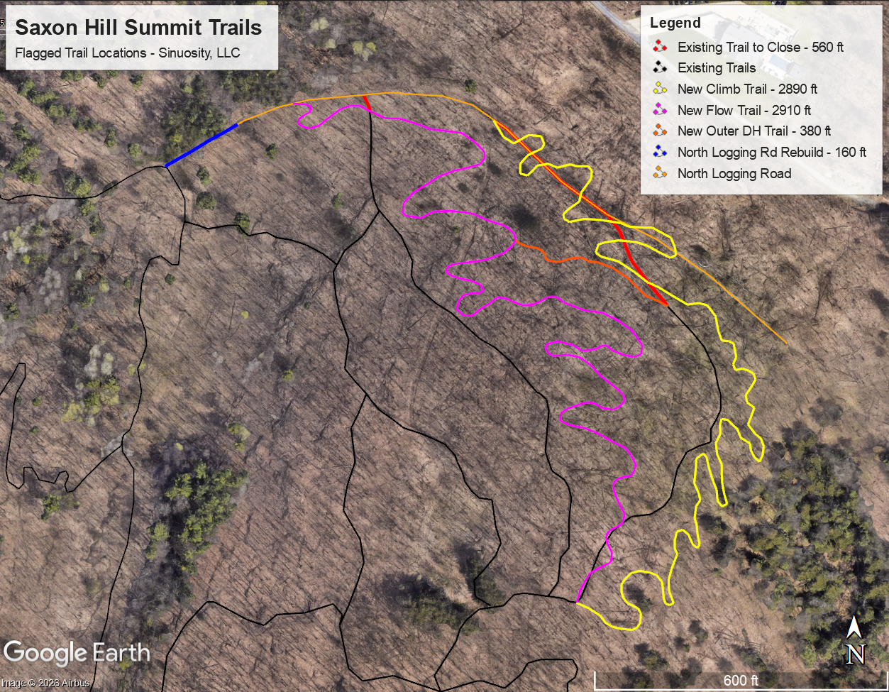 An aerial view of Saxon Hill showing a proposed new trail.