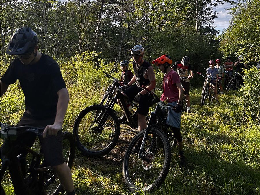 A group of mountain bikers line up for their race at Sleepy Hollow